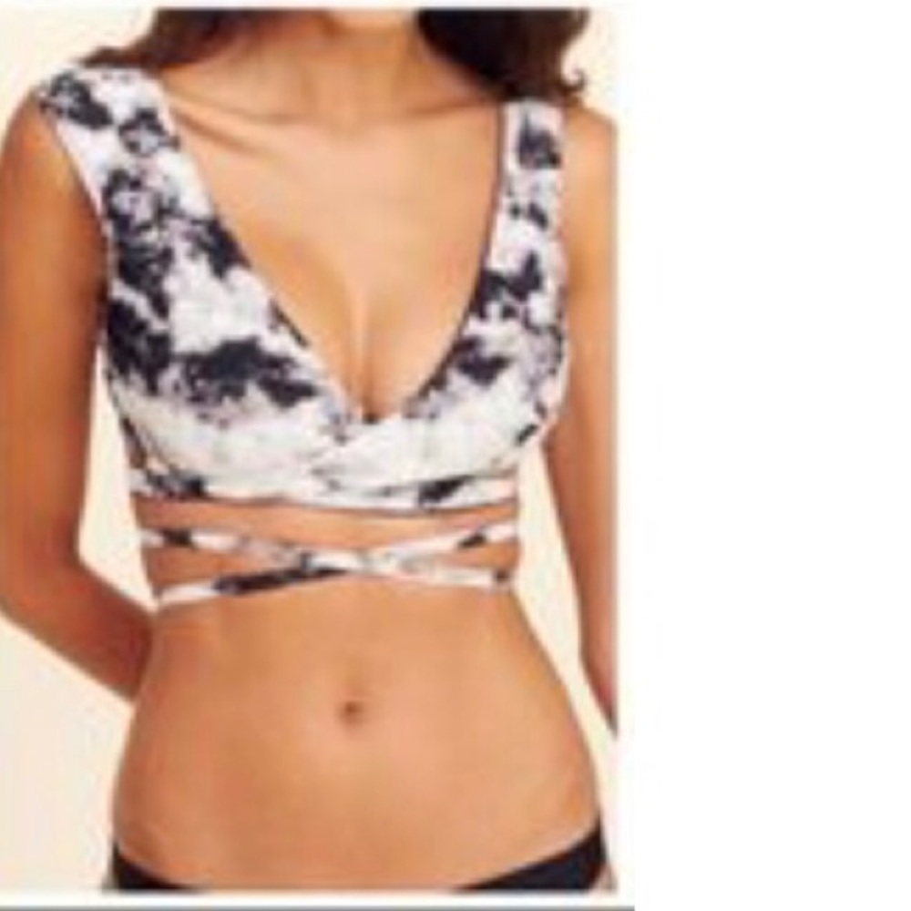 Marble black and white tie dye wrap bikini top vintage hollister swim suit top